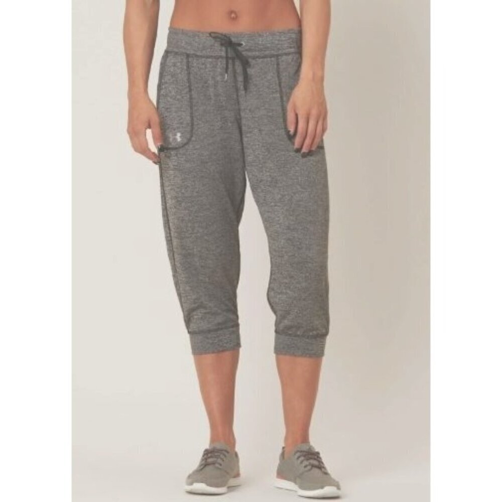Under Armour Women Tech Cropped Pant Grey Fleece Loose Fit Joggers Sweatpants B1